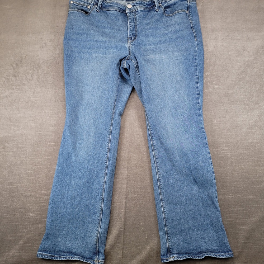 Seven7 Women Plus Size 22 Baby Bootcut Jeans Medium Wash Rhinestone Pocket Blue
